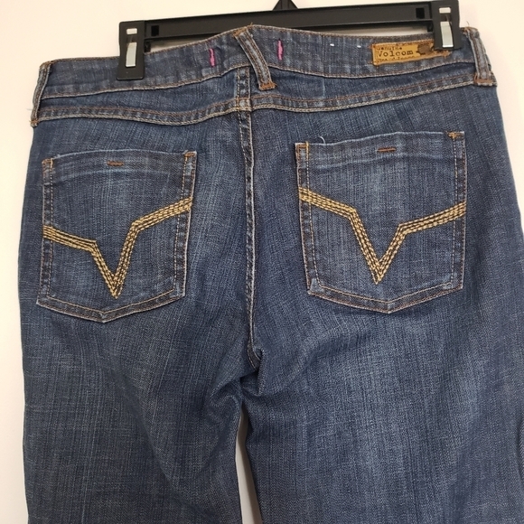 Volcom Boot Cut Wide Leg Jeans Darkwash Juniors Size 11 5 Pocket Denim - Picture 6 of 12
